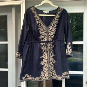 Michael Kors Embroidered Navy/Taupe Tunic XL
